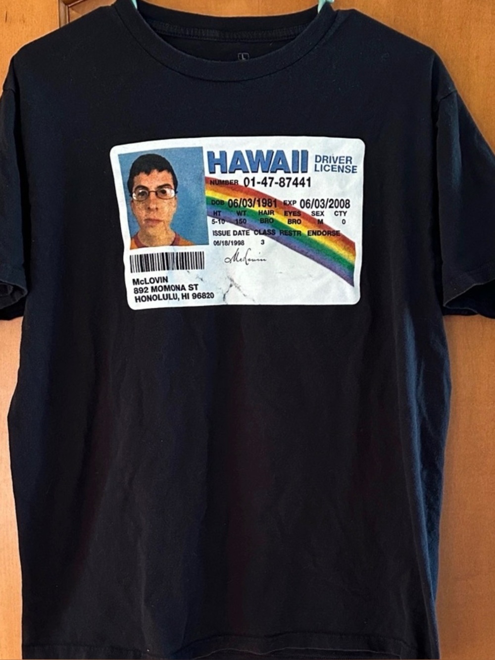 Superbad McLovin Fake ID Hawaiian Driver License Graphic Tee L